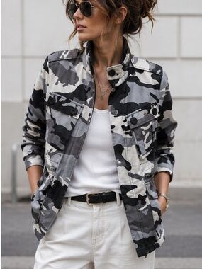Zadig & Voltaire Kola Camo Skull Utility Field Jacket Black Grey Small NWT